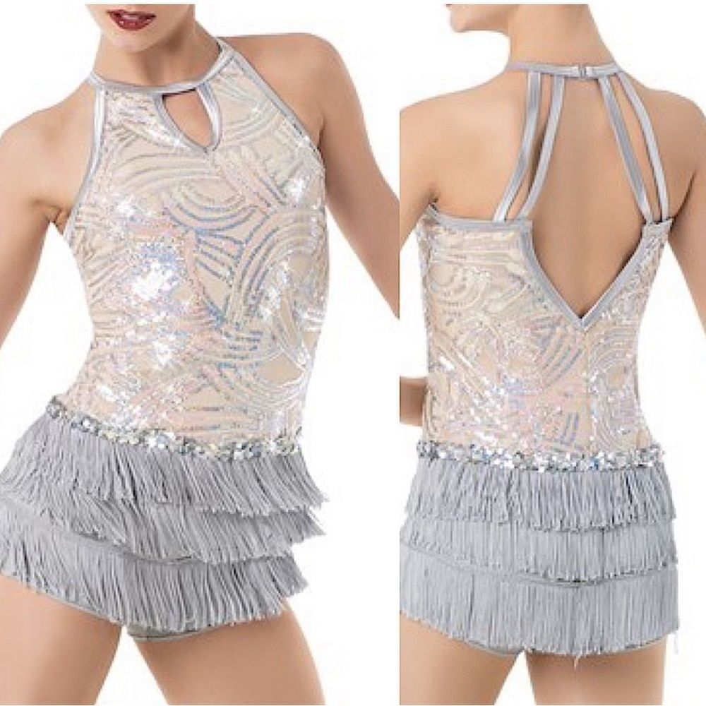 Weissman Silver Sequin Fringe Dance Costume